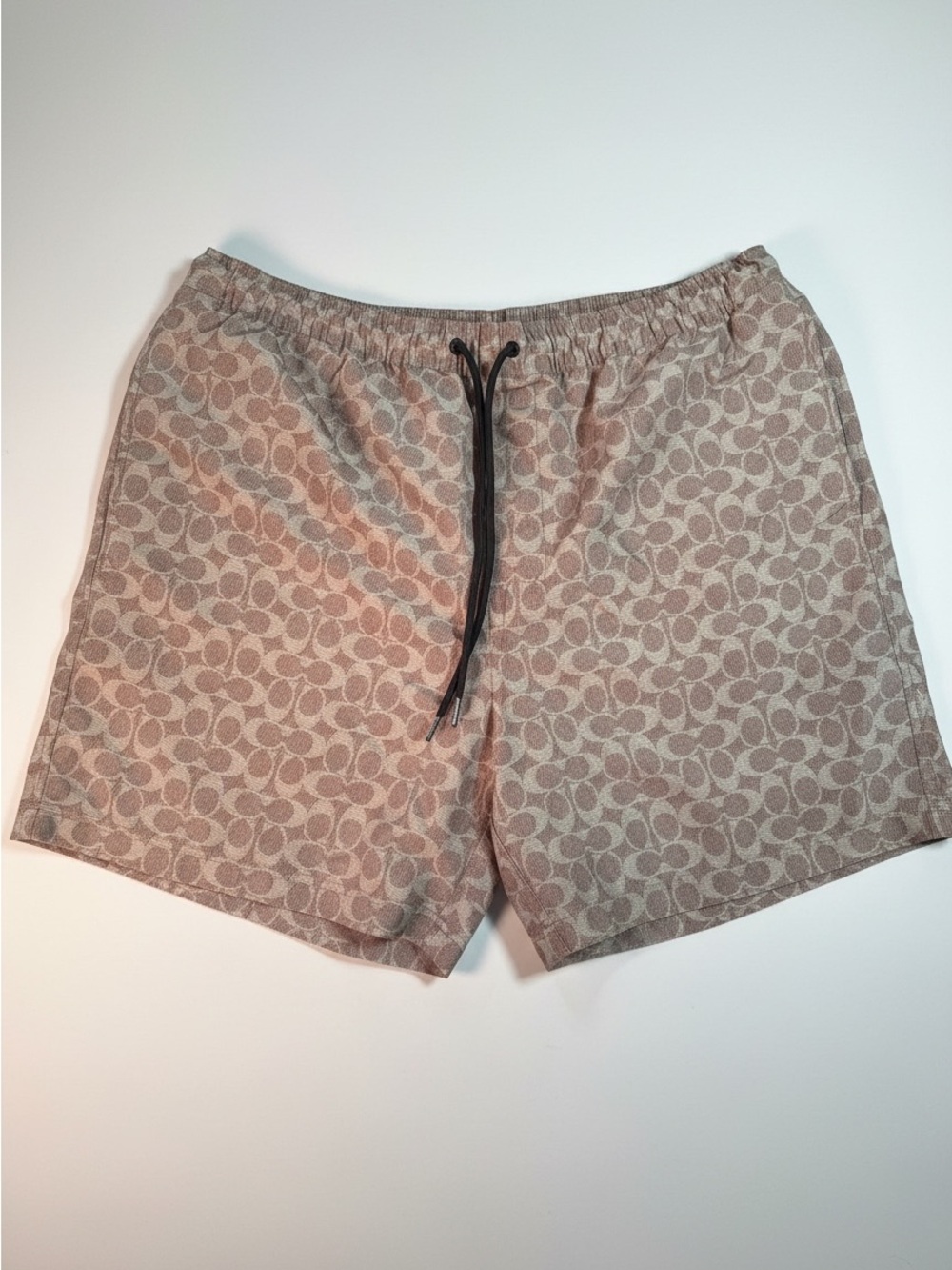 Coach Men's Logo-Print Drawstring Shorts - Taupe & Black Swimwear